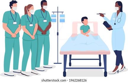 Medical interns during professional training flat color vector faceless characters. Hospital treatment. Healthcare specialists isolated cartoon illustration for web graphic design and animation