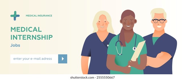 Medical Internship. Modern Flat Vector Illustration. Website Banner. Social Media Template.