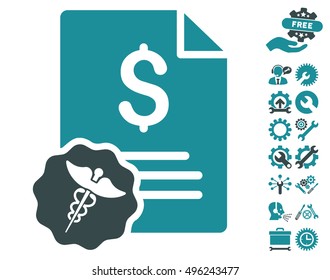 Medical Invoice icon with bonus tools pictograph collection. Vector illustration style is flat iconic bicolor symbols, soft blue colors, white background.