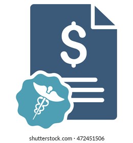 Medical Invoice icon. Vector style is bicolor flat iconic symbol with rounded angles, cyan and blue colors, white background.