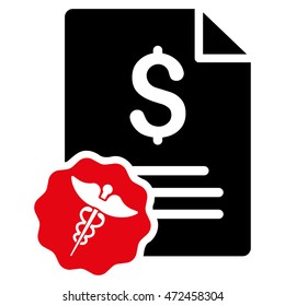Medical Invoice icon. Vector style is bicolor flat iconic symbol with rounded angles, intensive red and black colors, white background.