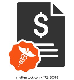 Medical Invoice icon. Vector style is bicolor flat iconic symbol with rounded angles, orange and gray colors, white background.