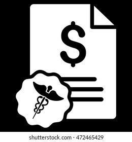 Medical Invoice icon. Vector style is flat iconic symbol with rounded angles, white color, black background.