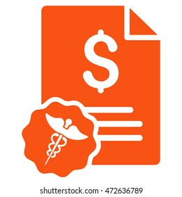 Medical Invoice icon. Vector style is flat iconic symbol with rounded angles, orange color, white background.