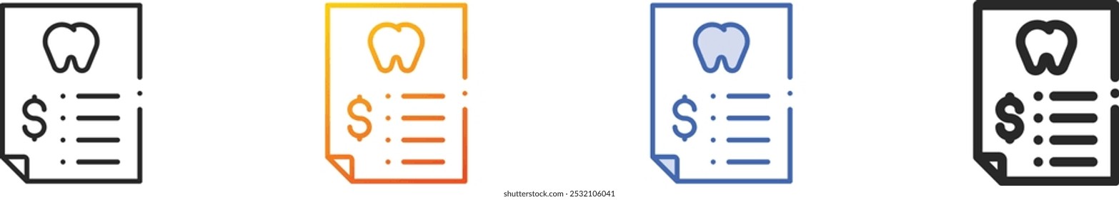 icono de Factura médica. Diseño lineal delgado, degradado, trazo azul y estilo atrevido aislado sobre fondo blanco