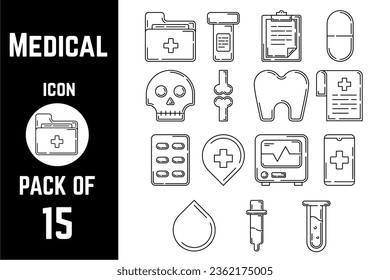 Medical items icon pack bundle lineart vector template