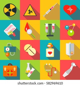 Medical items icons set. Flat illustration of 16 medical items vector icons for web