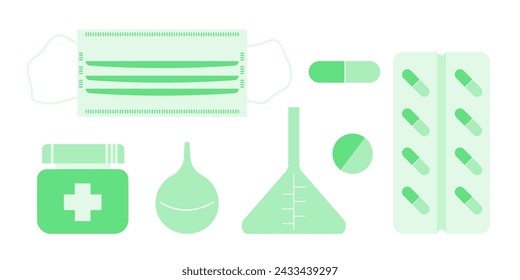 Medical items isolated on a white background. Flat design. Vector graphics