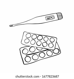 Medical items on an isolated background. Vector image.