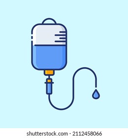 Medical IV drip bag color icon on light blue background. Heartbeat symbol. Collection of vector illustrations on the theme of medical tools, drugs and healthcare diagnostics.