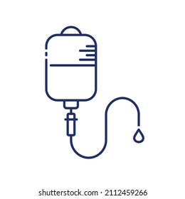 Medical IV drip bag outline icon on white background. Heartbeat symbol. Collection of stylish monochrome medical illustrations on the theme of medical tools, drugs and healthcare diagnostics.