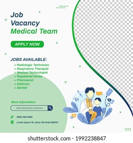 Medical job vacancy social media post template. Landing page concept on square layout design