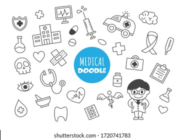 medical kawaii doodle vector hand drawing style