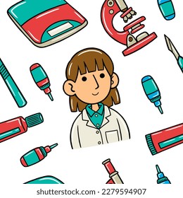 Medical kawaii seamless pattern in vector illustration