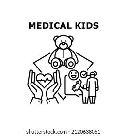 Medical kids cute child. children care. virus sick character boy girl vector concept black illustration