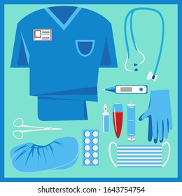 medical kit. first aid kit. the tools and clothing of the General practitioner. vector image