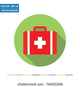 Medical kit flat icon with long shadow. Vector illustration.