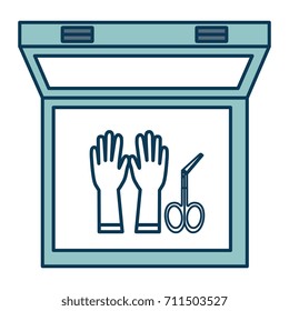 medical kit with gloves and surgical scissors