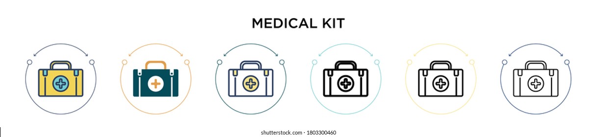 Icono de kit médico en línea completa, delgada, contorno y estilo de trazo. Ilustración vectorial de dos íconos vectores de kit médico de color y negro se pueden utilizar para móviles, ui, web