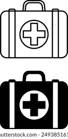 Medical kit icons. Black and White Vector Icons. Doctor's Medical Bag. Emergency First Aid Kit. Health and Medicine Concept