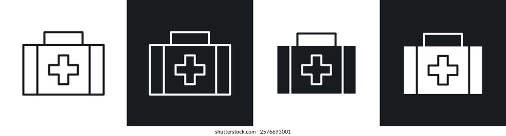Medical kit icons collection in black and white solid and line style