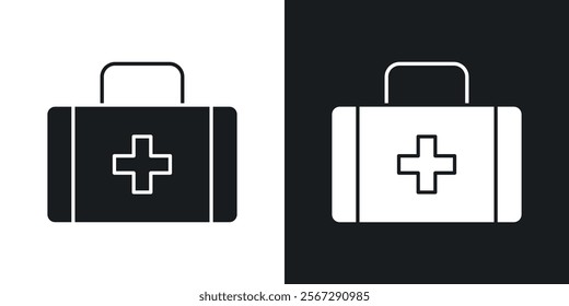 Medical kit icons in solid black and white colors