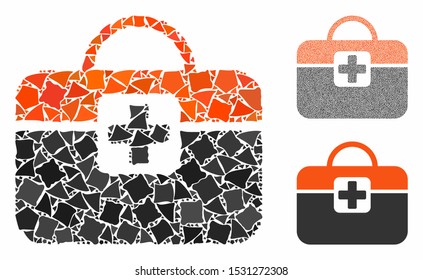 Medical kit mosaic of trembly parts in different sizes and color tinges, based on medical kit icon. Vector trembly parts are united into mosaic. Medical kit icons collage with dotted pattern.