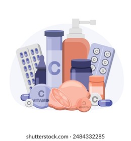 A medical kit. Pills and vitamins. Medicines. Illustration of a set of medicines.