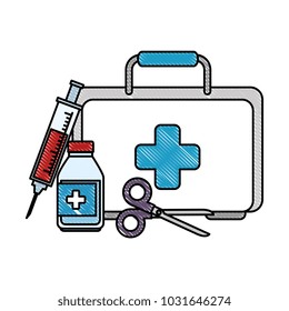medical kit with scissors and bottle