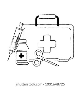 medical kit with scissors and bottle