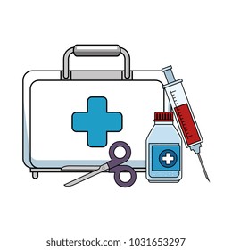 medical kit with scissors and bottle