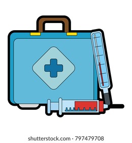 medical kit with thermometer and injection