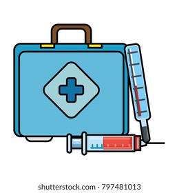 medical kit with thermometer and injection