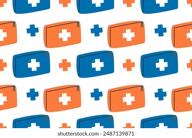 medical kit vector doctor case illustration, health care medical orange kit for travel ,camping and tourist first help . illustration isolate on white