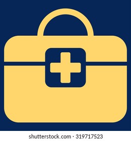 Medical Kit vector icon. Style is flat symbol, yellow color, rounded angles, blue background.