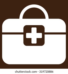 Medical Kit vector icon. Style is flat symbol, white color, rounded angles, brown background.