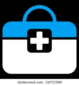 Medical Kit vector icon. Style is bicolor flat symbol, blue and white colors, rounded angles, black background.