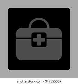 Medical Kit vector icon. Style is flat rounded square button, gray and black colors, silver background.