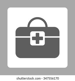 Medical Kit vector icon. Style is flat rounded square button, dark gray and white colors, silver background.