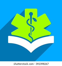 Medical Knowledge long shadow vector icon. Style is a flat medical knowledge iconic symbol on a blue square background.