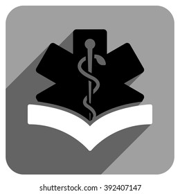 Medical Knowledge long shadow vector icon. Style is a flat medical knowledge iconic symbol on a gray square background.