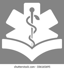 Medical Knowledge vector icon. Style is flat symbol, white color, rounded angles, gray background.