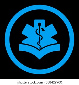 Medical Knowledge vector icon. Style is flat rounded symbol, blue color, rounded angles, black background.