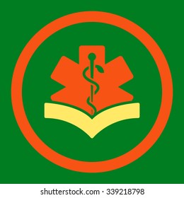 Medical Knowledge vector icon. Style is bicolor flat rounded symbol, orange and yellow colors, rounded angles, green background.