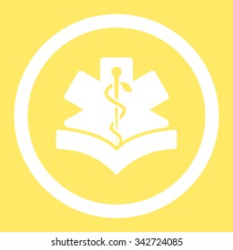 Medical Knowledge vector icon. Style is flat rounded symbol, white color, rounded angles, yellow background.