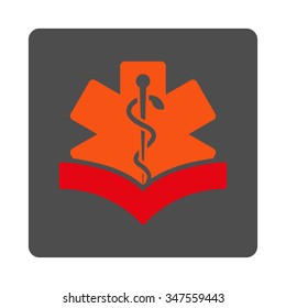 Medical Knowledge vector icon. Style is flat rounded square silver button with red symbol, white background.