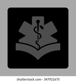 Medical Knowledge vector icon. Style is flat rounded square button, gray and black colors, silver background.