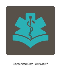 Medical Knowledge vector icon. Style is flat rounded square button, cyan and grey colors, white background.