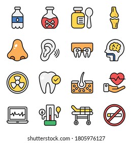 Medical and Lab Equipment Flat Outline Icons Pack 