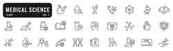 Medical lab icons set 2. Science, dna, molecules research line icon set. Editable strokes
